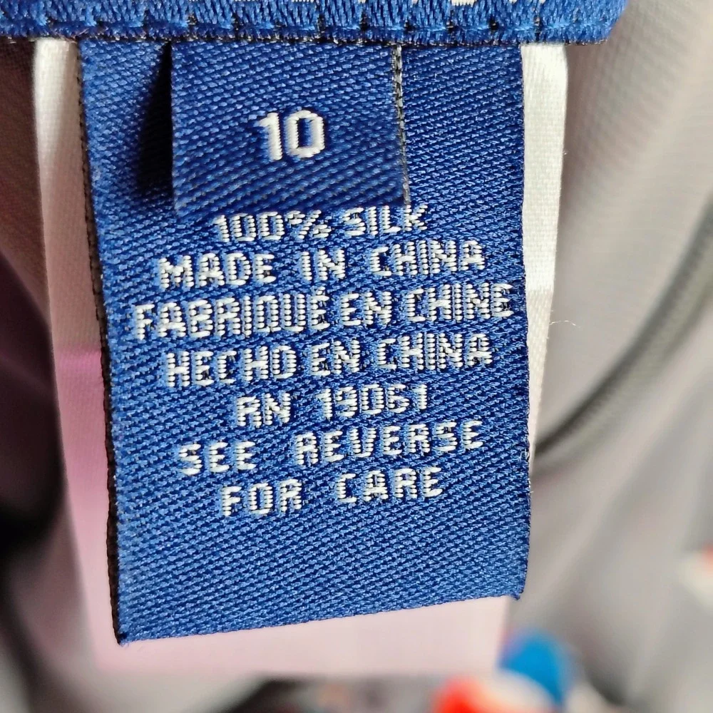 Silk Geometric Circle Print Maxi Skirt Red Blue Grey Size 10 Wrap Front Slit - Picture 11 of 13